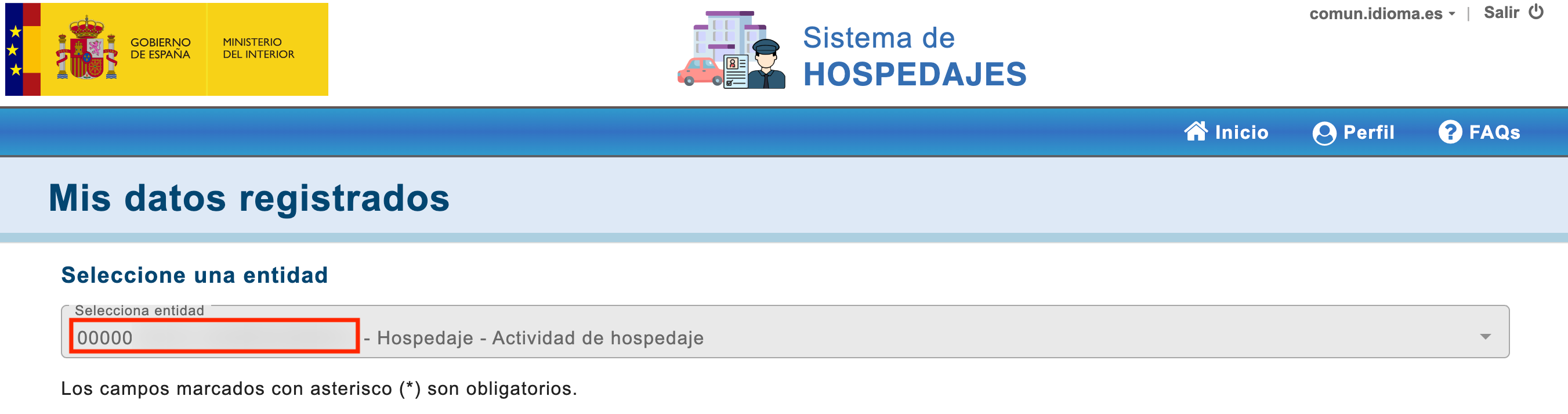 Codigos de entidad de SES HOSPEDAJES
