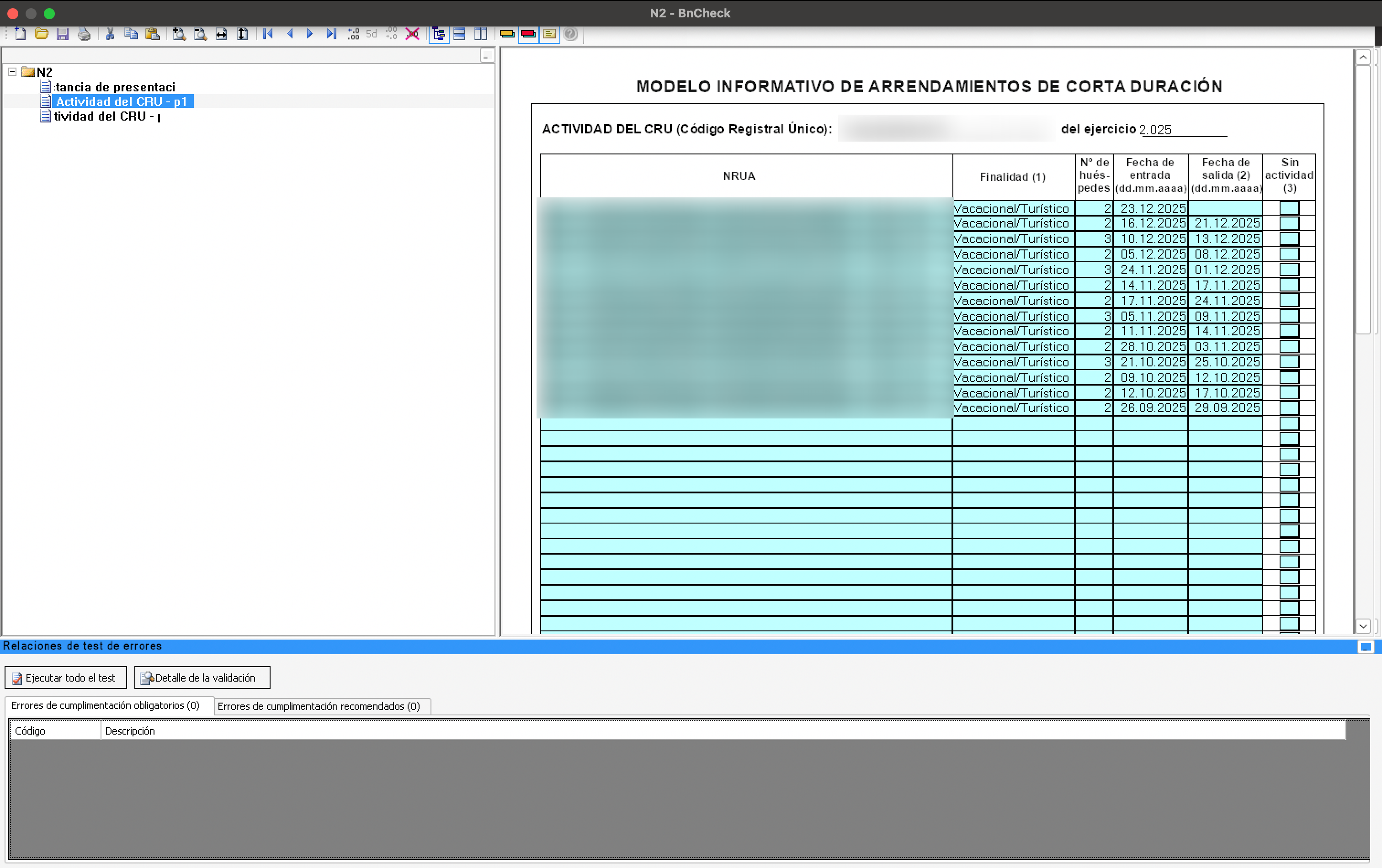Validación con programa N2 tras importar partes