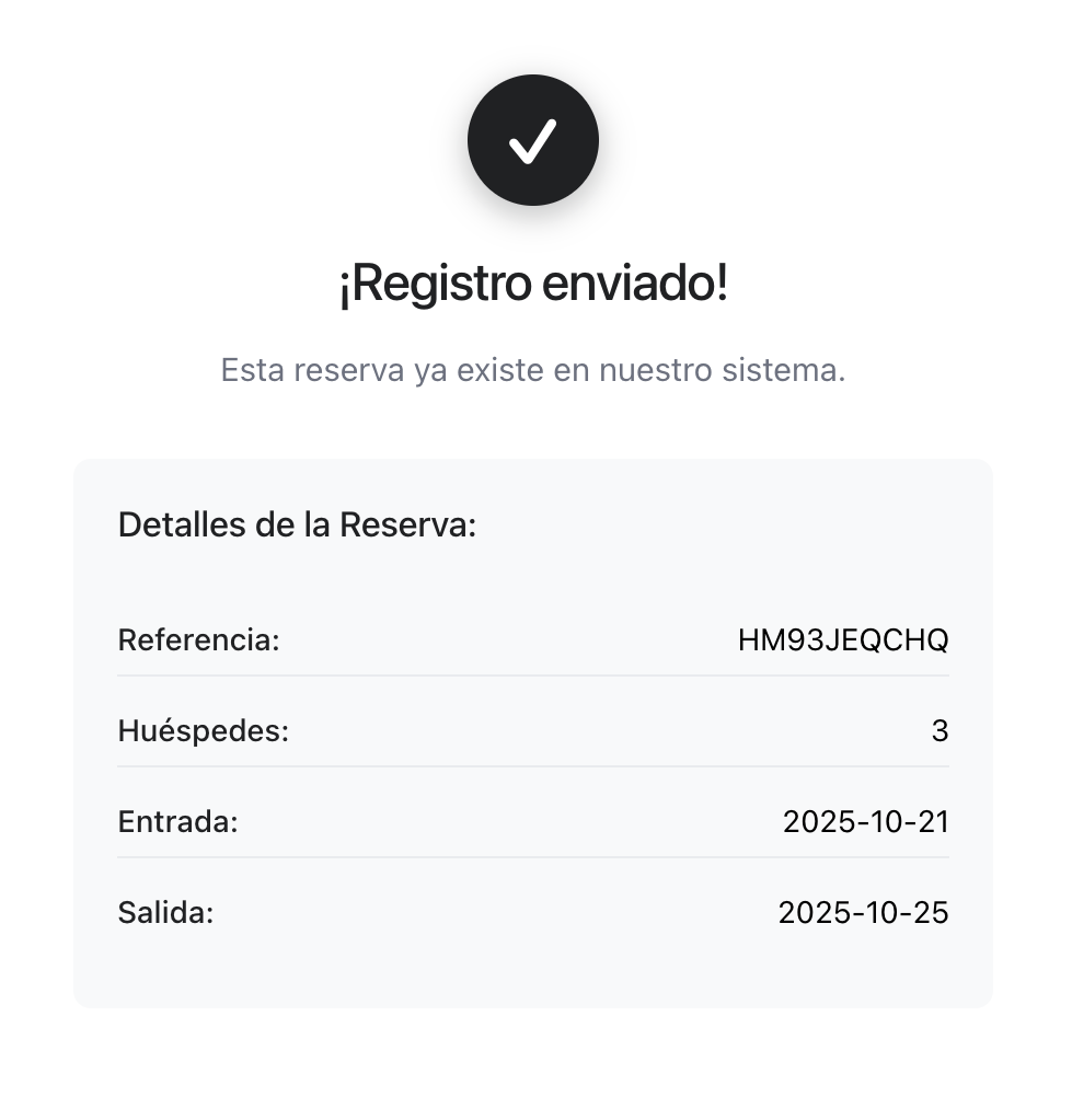 Pantalla de check-in completado en BnCheck