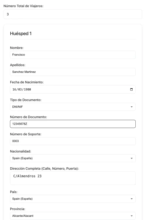 Mobiel check-in formulier van BnCheck voor gastgegevens en identiteitsdocumenten