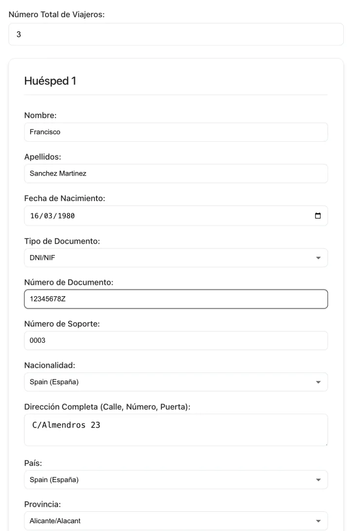 Digital check-in form