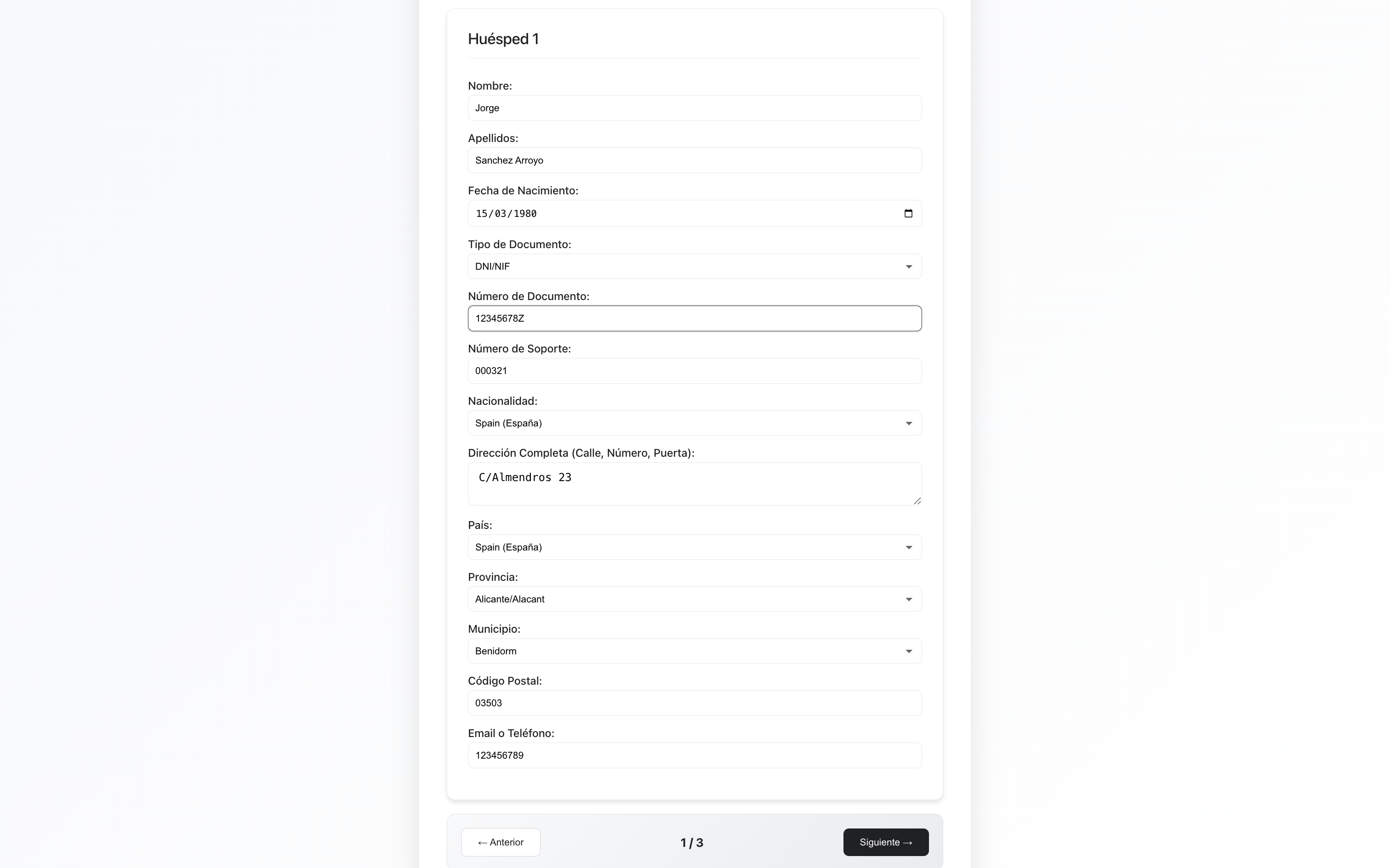 Digital check-in form